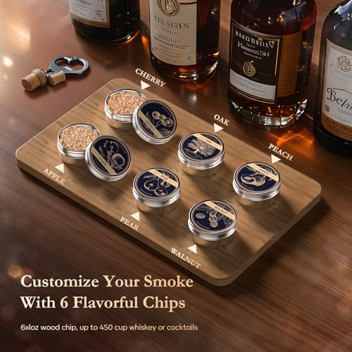 Electric Whiskey Smoker Kit-Rechargeable Cocktail Smoker Set with 6 Wood Chips-Unique Bourbon Ideal Christmas, Birthday, Valentine's Day Gift,Gifts for Men, Dad, Husband