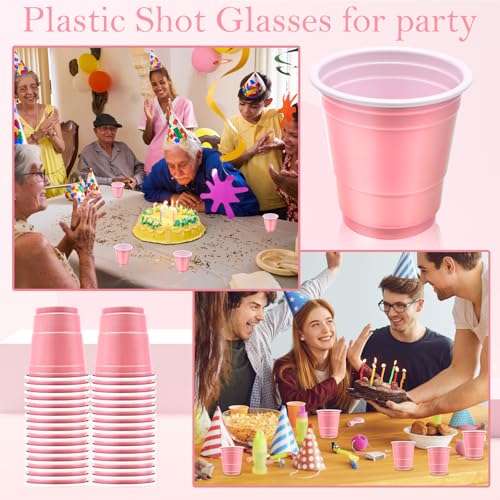 30 Pcs Disposable 2oz Shot Glasses Plastic Cups for Wedding, Graduation Party, Beer Sample Taste Serving, Birthday (Light Pink)