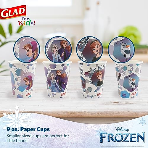 Glad for Kids Disney Frozen Disposable Paper Cups, Anna and Elsa - Heavy Duty Soak-Proof Kid-Friendly Drinking Cups, Great for Everyday Meals and Snacks, 9 oz, 24 Count