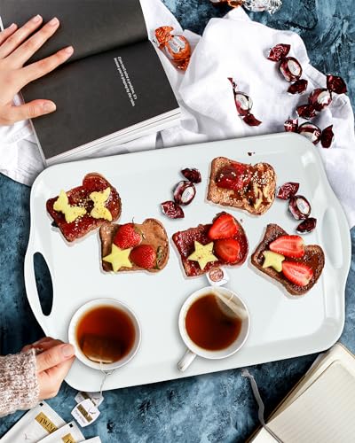 Czlizdyt Large Melamine Serving Tray with Handles, 17.5 x 12 in Rectangular Melamine Serving Platter, Dishwasher Safe Trays for Eating, Appetizer, Charcuterie, Snack, Fruit, Desserts, Set of 2, White