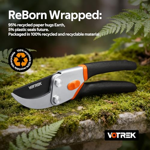 VOTREK® Pruning Shears, 8.5” Professional Garden Pruner with Jam-Proof Spring & Ever-Sharp SK5 Blade, Ergonomic Bypass Clippers for Rose, Tree Trimming, Heavy Duty Bonsai Scissor for Weak Hand