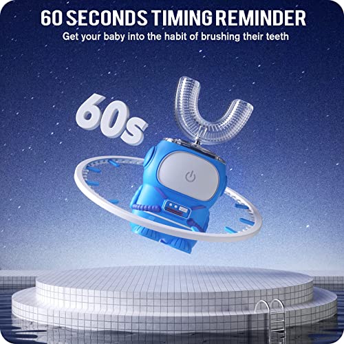 RexCodar Ultrasonic Kid's U-Shaped Electric Toothbrush, IPX7 Waterproof, Five Cleaning Modes,Cartoon Astronaut, 60S Smart Reminder (6-12 Age (Blue))