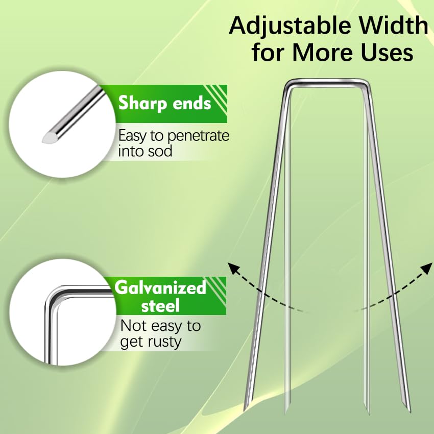50 Pack Landscape Staples 4 Inch 12 Gauge Garden Stakes Galvanized Garden Staples Pins Anti-Rust Ground Stakes for Weed Barrier, Irrigation Tubing, Yard Lawn, Landscape Fabric