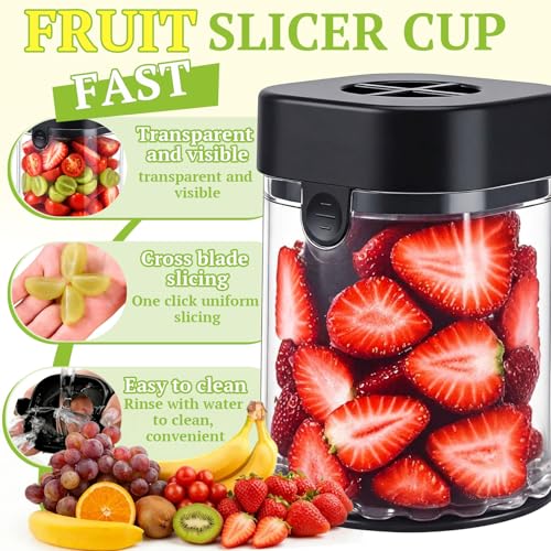 Hendiy Fruit Slicer Cup, Strawberry Slicer Grape Cutter Cup with Stainless Steel Blades, Egg Slicer Kitchen Gadgets Speed Cutters for Banana Grape Egg