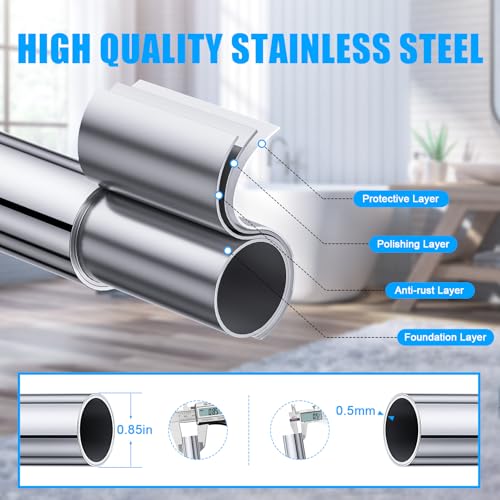 TEECK Shower Curtain Rod, 32-80 inch Adjustable Spring Tension Curtain Rod, Never Rust Anti-Slip Shower Curtain Rod for Bathroom, No Drilling, Never Collapse, Easy to Use, Silver