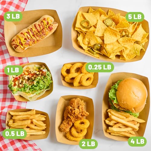 ZORRITA 2 Lb Paper Food Trays - 100 Pack Disposable Nacho Trays Brown Food Boats Take Out Basket Holders for Serving Party Snacks Hot Dogs Tacos Fries