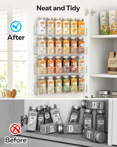 Nieifi Spice Rack Wall Mount, 4 Pack Clear, 2" Depth, Screw/Adhesive