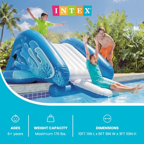 Intex Kool Splash Inflatable Water Slide Swimming Pool Play Center with Built in Sprayers for Kids and Adults, Ages 6 and Up, Blue
