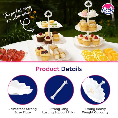 Riccle 10Pcs Dessert Table Display Set, 3 Tiered Cupcake Stand, Cupcake Holder & Cake Stands, Dessert Display Serving Trays for Party, Bridal Shower, Baby Shower, Tea Party, and Birthdays