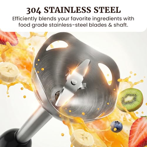 Elite Gourmet EHB1015 Immersion Hand Blender 500 Watts 2 Speed Mixing with Stainless Steel Blades, Detachable Wand Stick Mixer, Smoothies, Baby Food, Soup, Black