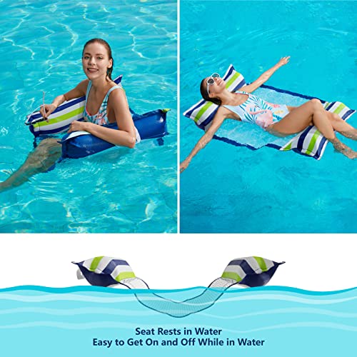 Jasonwell Inflatable Pool Hammock Float - 2 Pack Water Hammock Pool Floaties Multi-Purpose (Saddle Lounge Chair Drifter) 4 in 1 Lake Beach Floating Loungers Swimming Pool Floats Toys for Adults