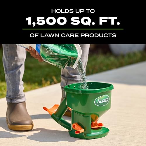 Scotts Whirl Hand-Powered Spreader - for Grass Seed, Lawn Fertilizers, Salt, and Ice Melt, Handheld Spreader Holds up to 1,500 sq. ft. of Product