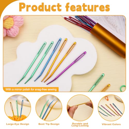 UOOU 10Pcs Yarn Needles, Darning Tapestry Needles, Large Eye Weaving Needle, Yarn Needle for Crocheting with Aluminum Storage Knitting Crochet Accessories