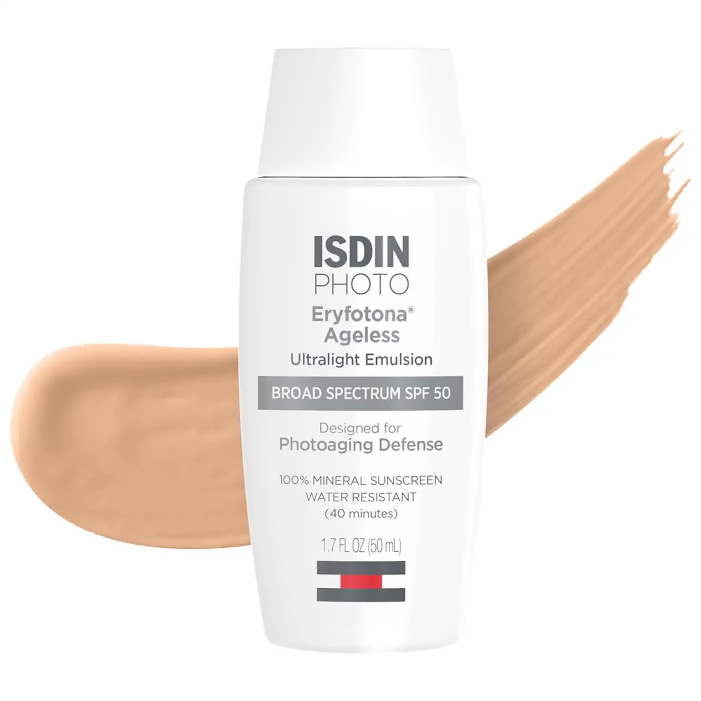 ISDIN Eryfotona Ageless Tinted Mineral Sunscreen SPF 50, Anti-Aging Face Sunscreen with Zinc Oxide, DNA Repairsomes & Vitamin E, Universal Tint No White Cast, Dermatologist Recommended