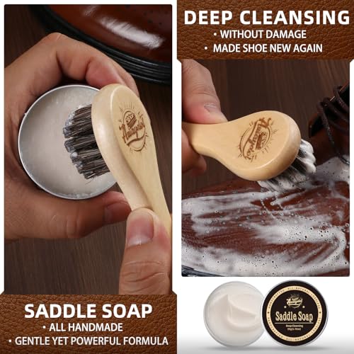 10 PCS Leather Care Kit - Horsehair Brushes,Saddle Soap,Waterproofing Wax,Mink Oil Conditioner,Polishing Cloth,Microfiber cloth,Boot Shoe Shine Cleaning Kit Gift for Men Cowboy Husband Dad
