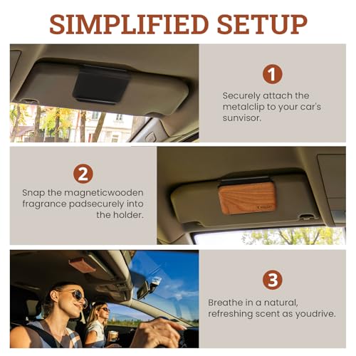 Car Air Freshener - Wood Air Freshener - Car Odor Eliminator for Visor Clip-Variety Scent Refill, Vehicle Scent Diffuser for Cabin, Truck & SUV - Pack of 4 (Teak-Amber-Cabana-Open Air)-CLIP INCLUDED