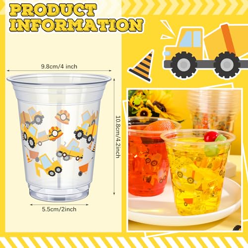 Uiifan 50 Pcs Construction Cups Construction Birthday Party Supplies 12 oz Theme Plastic Cups Disposable Dump Truck Traffic Glasses for Home Birthday Party Favors Supplies Decoration(Stylish)
