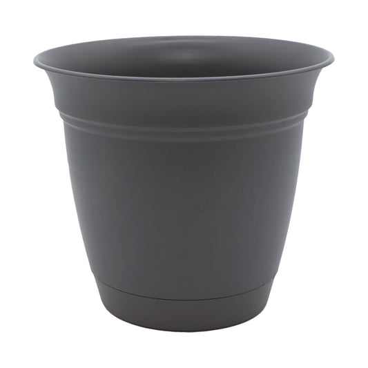 The HC Companies Eclipse Round Planter with Saucer - Outdoor & Indoor Plant Pot with Drainage Holes - Lightweight, UV-Resistant Plastic Pots for Plants, Flowers & Herbs (8" Warm Gray, Pack of 1)