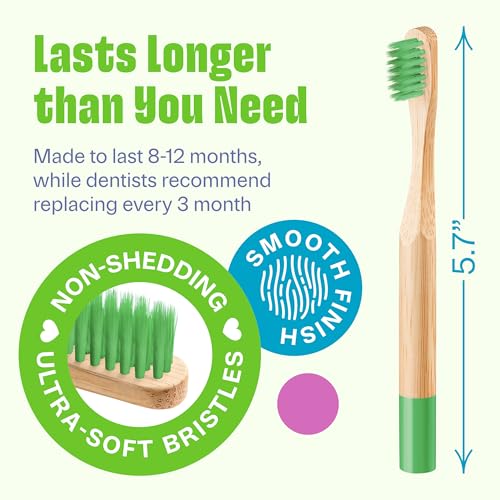 VIVAGO Kids Toothbrush with Soft Bristles 6 Pack - Toddler Toothbrush with Colorful Bamboo Handles // Kids Bamboo Toothbrushes // Kid Tooth Brush // Childrens Toothbrushes Set
