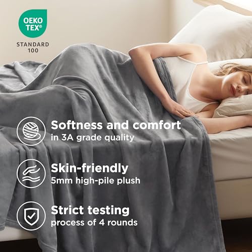 Bedsure GentleSoft Fleece Bed Blankets Queen Size Grey - Soft Warm Spring Blanket Lightweight Cozy Anti-Static Microfiber, Room Home Decor Gifts for Women and Men, 90x90 inches