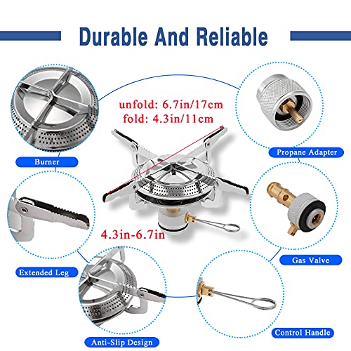 Caudblor Camping Stove with Butane Adapter - Lightweight Backpacking Stove for Hiking & Travel