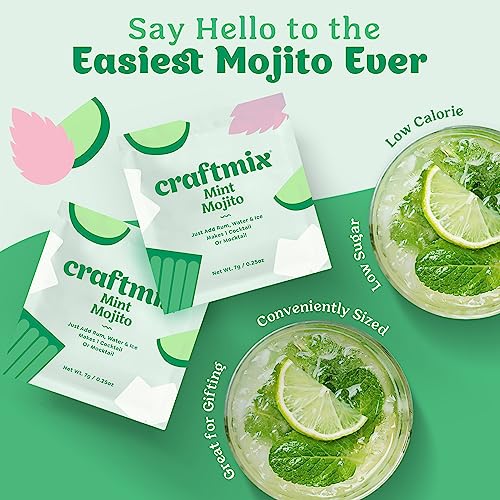 Craftmix Mint Mojito Cocktail & Mocktail Drink Mixer, Skinny Mixes - Water Flavoring Packets - Made With Real Fruit - Vegan Low-Carb, Low-Sugar, Non-GMO, Dairy Free, Gluten Free, 12 Pack