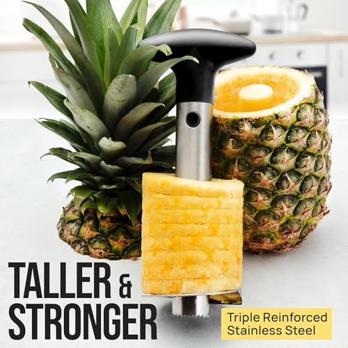 Zulay Kitchen Stainless Steel Pineapple Corer & Slicer – Heavy Duty Pineapple Cutter & Eye Removal Tool – Effortless Core Remover Tool with Sharp Reinforced Blade & Ergonomic Handle - Black