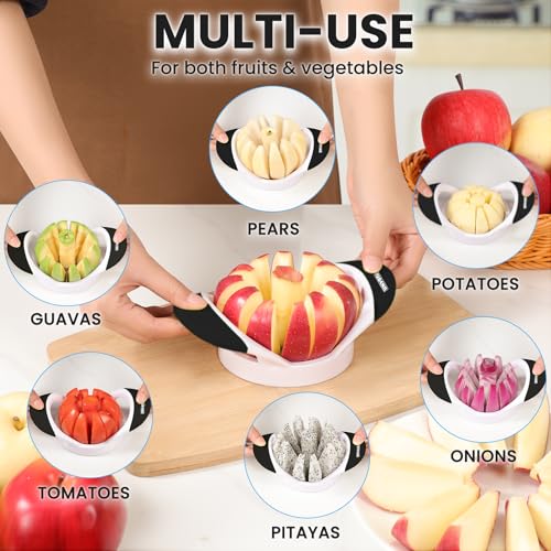 SCHVUBENR 3.5 Inch Apple Slicer with 12 Sharp Blades - Professional Apple Cutter - Stainless Steel Apple Corer - Super Sharp Apple Slicer and Corer - Slice Apple with Ease(Black)