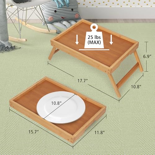 Artmeer Bed Tray Table with Folding Legs,Bamboo Breakfast in Bed for TV Table, Laptop Computer Tray,Eating,Snack Tray(Bamboo)