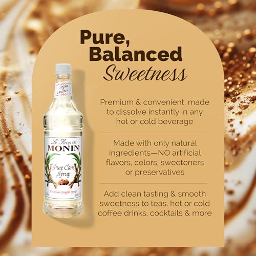 Monin - Pure Cane Syrup, Pure and Sweet, Great for Coffee, Tea, and Specialty Cocktails, Gluten-Free, Non-GMO (1 Liter, 4-Pack)