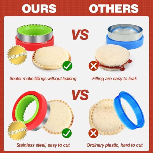 HINZER Sandwich Cutter and Sealer Set 4 Pcs Bread Decruster Sandwich Cutter Pancake Maker Heart Square Circle Dinosaur Shape DIY Cookie Cutters Gift for Kids Adult Boys Girls