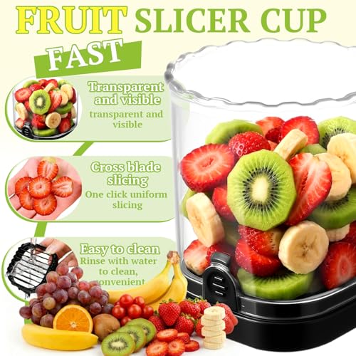 Hendiy Strawberry Slicer with Stainless Steel Blades | Egg & Fruit Slicer Cup for Banana, Cucumber, Mushroom | ABS Detachable Kitchen Gadget - Precision Berry Cutter Tool (Black, 1-Pack)
