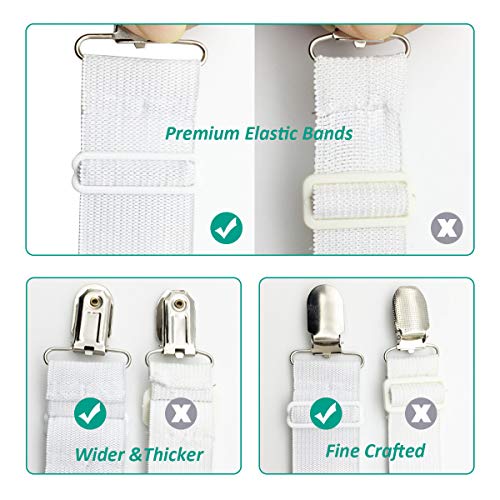 Bed Sheet Fasteners, Adjustable Mattress Suspenders, Mattress Cover Straps, Bed Corner Holder and Keepers and the Bed Sheet Grippers Clips (Triangle White Set of 4)