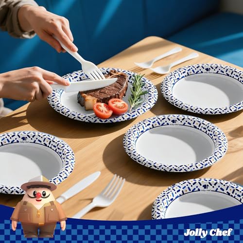 JOLLY CHEF 10 Inch Paper Plates 140 Count, Soak-Proof, Cut Proof, Disposable Heavy Duty Plates for Picnic, Family Gatherings, Parties
