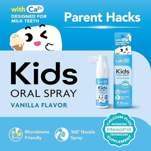 LAB52 Kids Oral Spray, Toddler Toothpaste Helper for Daily Oral Care and Fresh Breath, Children Approved with Fluoride Free for Newborn to Preschoolers, Xylitol Vanilla Flavor