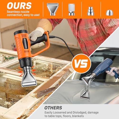 SEEKONE Heat Gun 1800W Heavy Duty Fast Heat Hot Air Gun Kit with 752℉&1112℉（400℃-600℃） Dual-Temperature Settings and 4 Nozzles with Overheat Protection for Crafts, Shrinking PVC, Stripping Paint