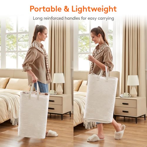 Lifewit 2 Pack Laundry Basket 80L Each, Collapsible Clothes Hamper with Reinforced Handles, Freestanding Waterproof Design for Bedroom and Laundry Room, Beige 160L Total