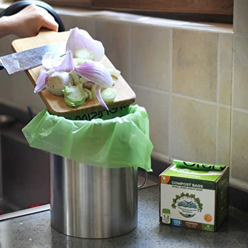 GreFusion Compostable Bags 1.2 Gallon,125 Count, Fits 0.75,1,1.2,1.3,1.6,1.8 Gallon Countertop Bin, Small compost bags, Certified by BPI, ASTM D6400 and OK Compost