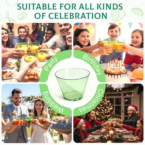 9 oz Clear Plastic Cups Green Plastic Disposable Cups for Cocktail 50 Pack Fancy Cocktail Cup for Party Stemless Wine Glasses for Wedding Graduation Birthday