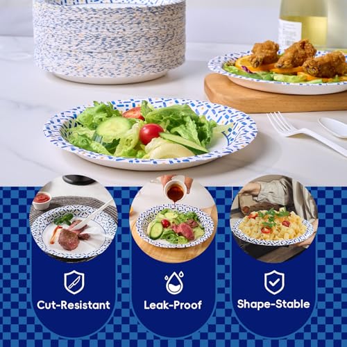JOLLY CHEF 10 Inch Paper Plates 140 Count, Soak-Proof, Cut Proof, Disposable Heavy Duty Plates for Picnic, Family Gatherings, Parties