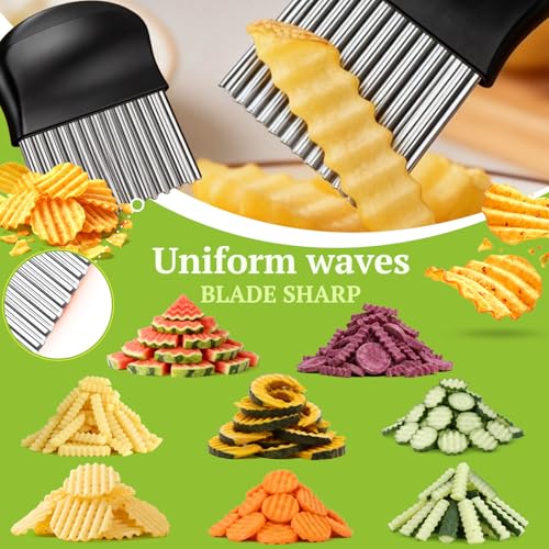 JAYVAR Crinkle Cutter, French Fry Cutter for Potatoes Stainless Steel Potato Carrot Chip Vegetable Crinkle Wavy Slicer