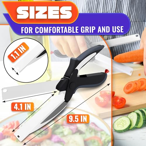 2 in 1 Kitchen Scissors for Food – Stainless Steel Blade & Plastic Cutting Board Scissors with Safety Lock | 9.5" Tomato Knife, Fruit & Vegetable Cutter – Easy-to-Use Kitchen Shears for Meat, Cheese