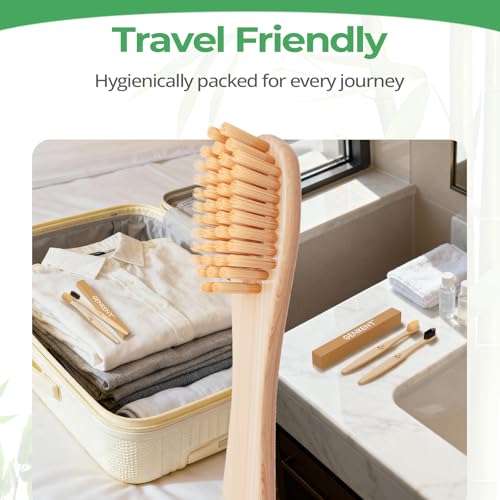 GENKENT Bamboo Toothbrushes 12 Pack Natural Toothbrushes BPA Free Soft Bristles Toothbrush Eco Friendly Charcoal Toothbrush for Travel