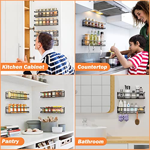 Bunoxea Spice Rack Wall Mounted 4 Pack, For Spice Jars & Seasonings, Black