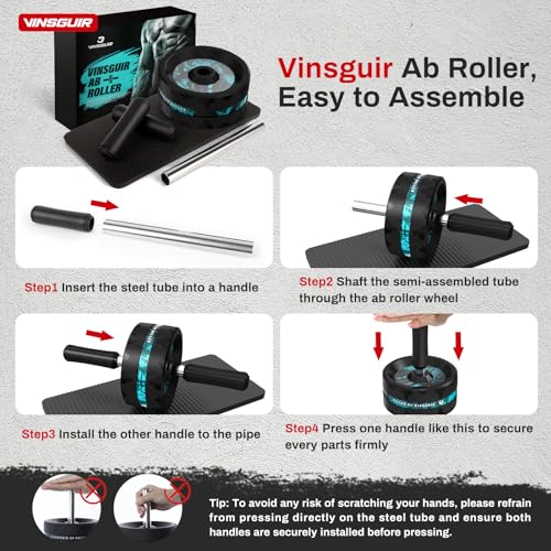 VINSGUIR Ab Roller Wheel, Abs & Core Workout Equipment for Home Gym with Knee Pad Accessories, Abdominal Wheel for Full-body Strength Training
