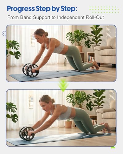 VINSGUIR Ab Roller Wheel for Beginners to Pros, Ab Roller with Adjustable & Detachable Resistance Band, Core Workout Equipment for Home Gym, Abdominal Wheel with Exercise Guide and Knee Pad, Men Women