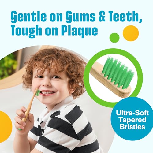 VIVAGO Kids Toothbrush with Soft Bristles 6 Pack - Toddler Toothbrush with Colorful Bamboo Handles // Kids Bamboo Toothbrushes // Kid Tooth Brush // Childrens Toothbrushes Set