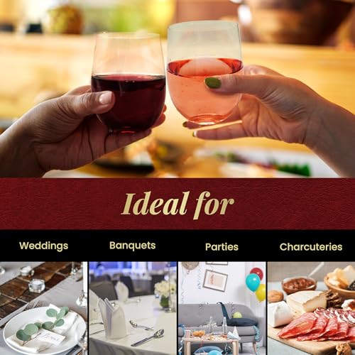 Reli. Disposable Wine Glasses (48 Pack, 12oz) Plastic Stemless Wine Glasses Disposable | Clear and Stemless for Parties, Cocktails, Whiskey, Weddings | Shatterproof