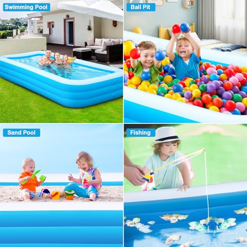 Extra Large Inflatable Pool 165'' x 76'' x 22'' for Adults ＆ Kids | Family blow up pool with electric pump, thickened PVC for backyard swimming, outdoor play and summer fun