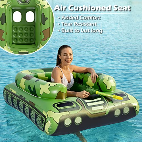 Tank Pool Floats Kids Adults - Jasonwell Inflatable Pool Floaties Swimming Pool Tank with Water Cannon Gun Swim Floaty Rafts Lake Beach Party Pool Toys for Boys Girls Toddlers Kids Adults (Green, L)